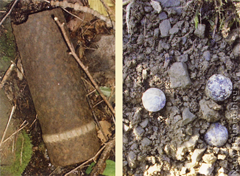 Srapnel hüvely és golyók napjainkban az egykori olasz fronton, a Mrzli vrh oldalában