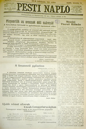 A Pesti Napló 1914. december 14-ei számának címlapja