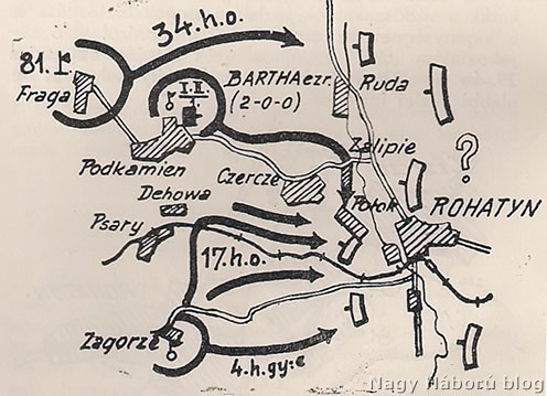 A 4-es honvédek Rohatynnál végrehajtott első támadását is megörökítő vázlat