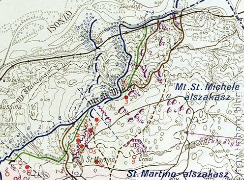 A védelmi állások a Doberdó-fennsík északi részén 1915 őszén