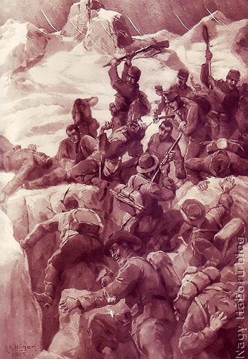 Harc az alpinikkel korabeli propaganda festményen