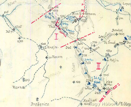 A figyelőőrsök helyzete a Krn és a Vrata között, 1915. május 25.