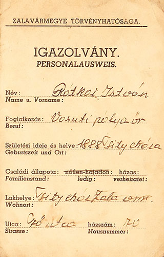 Rátkai István vasúti pályaőr igazolványa 1945-ből