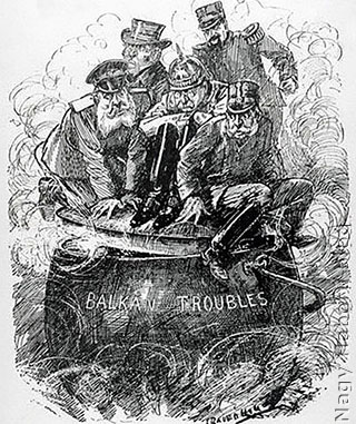 1912-es karikatúra a forrongó Balkánról