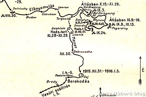 Részlet a fenti térképből (1915. VIII. 30. – 1916. I. 5.)