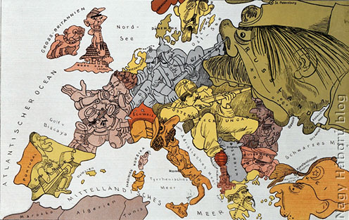 Németországban kiadott szatirikus térkép 1914-ből