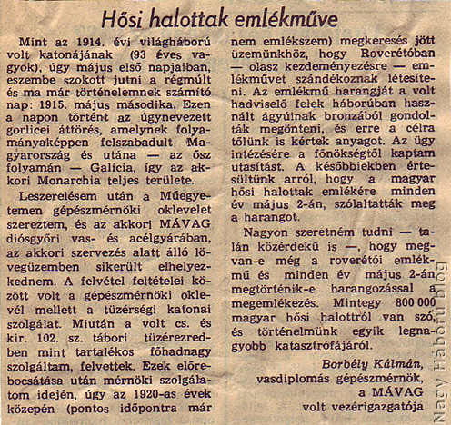 Borbély Kálmán írása a Magyar Nemzet 1987. június 23-ai számában