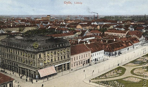 Győr látképe korabeli képeslapon