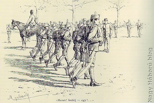 Gyalogsági kiképzés a kaszárnya udvarán