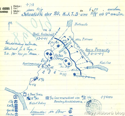 A 20. honvéd gyaloghadosztály helyzete 1915. május 10-én este 6 órakor. 
