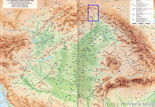 Varanno környékének és az Ondava völgyének elhelyezkedése a Kárpát-medence domborzati térképén